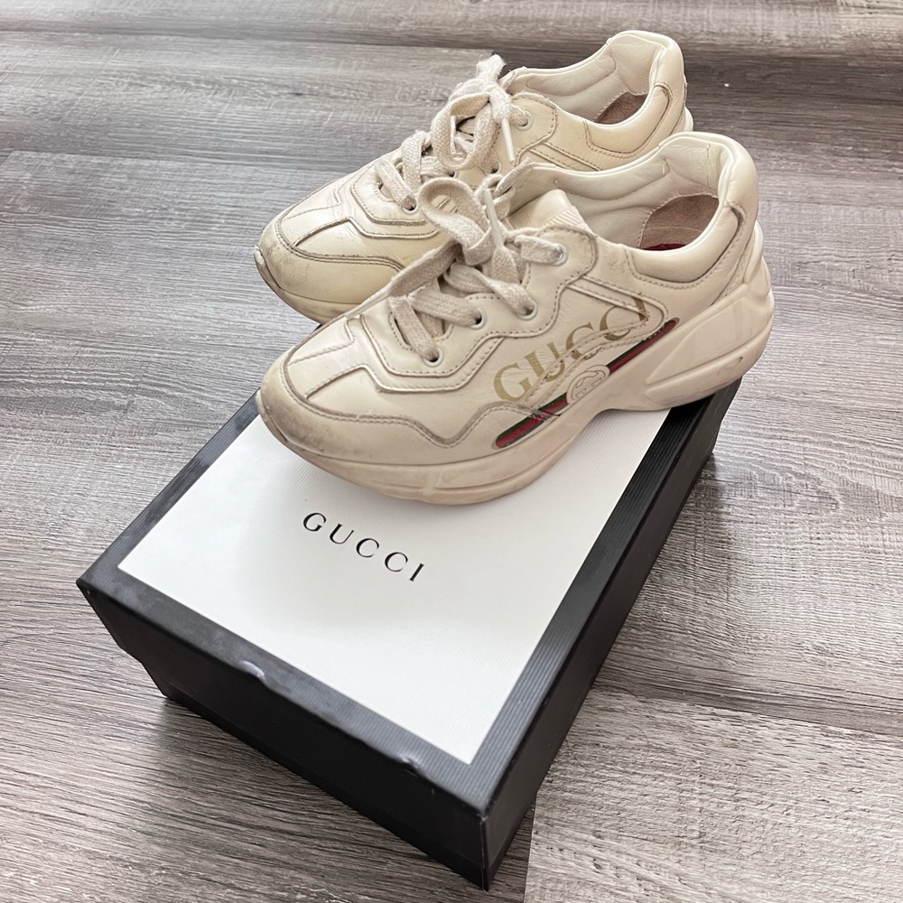 Gucci Rhyton Ivory Leather Kids Sneaker